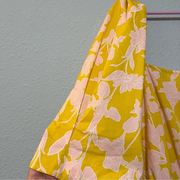 Eloquii Elements Yellow & Pink Floral Puff Sleeve Square Neck Midi Dress NWT 26 - Picture 6 of 8